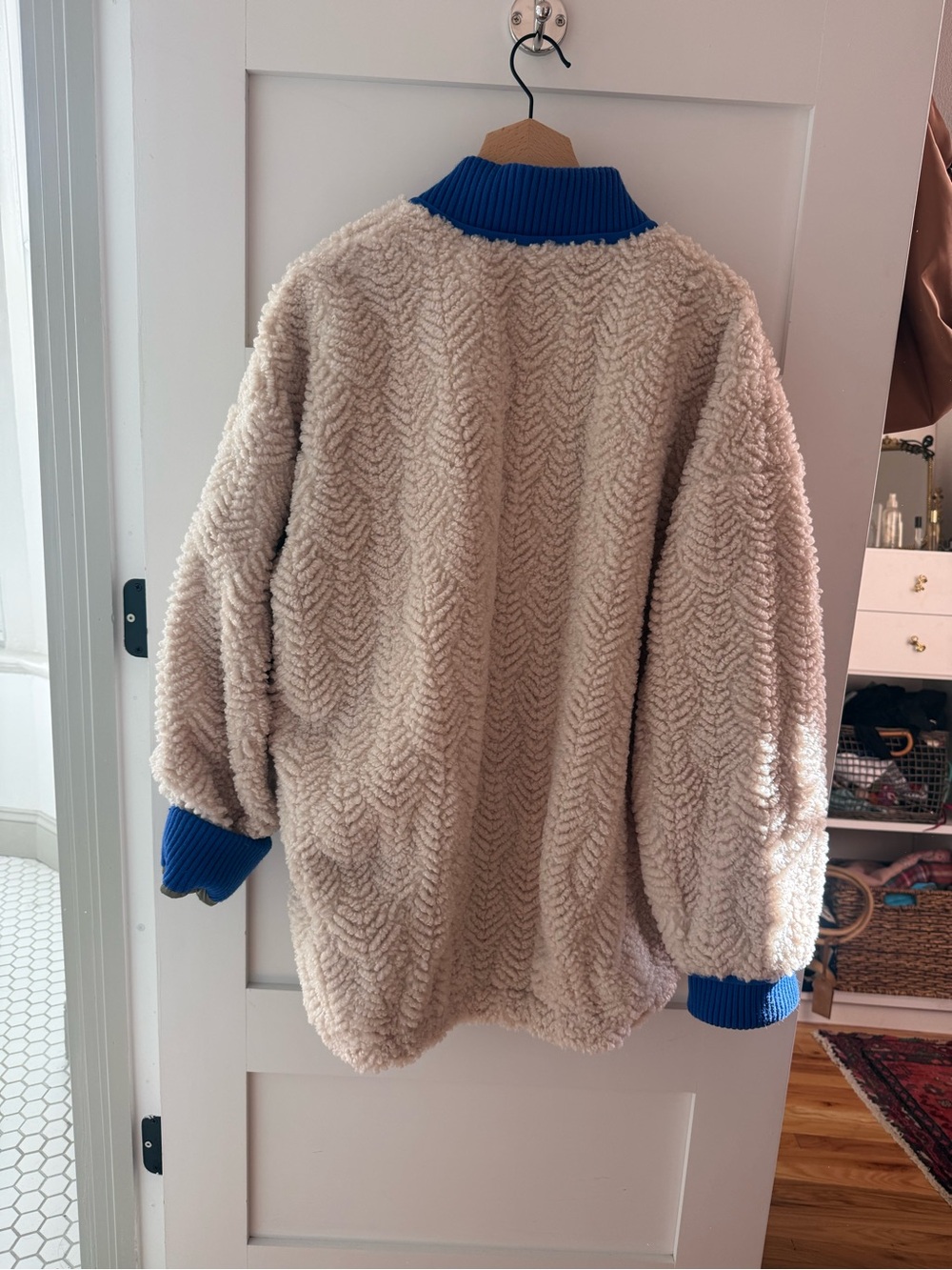 Pilcro Cream Teddy Jacket with Blue Trim - Picture 3 of 4